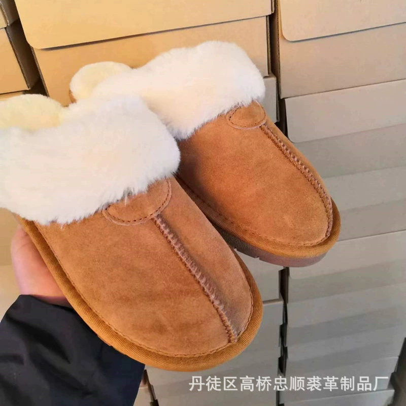 Оптовая продажа с фабрики: зимние тапочки Qian Songyi из искусственной шерсти и коровьей кожи для мужчин и женщин, на толстой подошве, европейский и американский стиль, большие размеры, для внешней торговли, коллекция 2025 года.