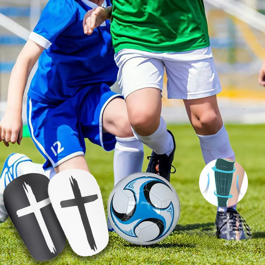 Cross-Shaped Football Shin Guards, Calf Protectors, Knee Pads for Adults and Children, Carbon Fiber Printed Protective Inserts, Anti-Collision