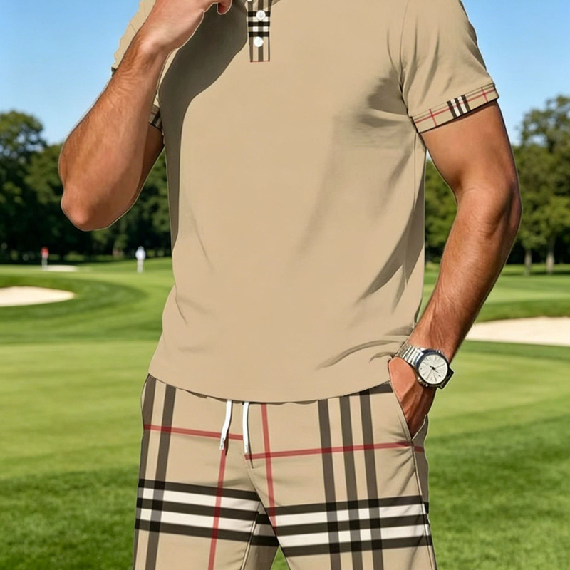 2026 Cross-Border Men's Summer Plaid Polo Classic Plaid Collar Short Sleeve Plaid Shorts Casual Two-Piece Set 2026 Cross-Border Men's Summer Plaid Polo Classic Plaid Collar Short Sleeve Plaid Shorts Casual Two-Piece Set