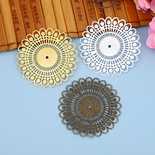 New metal 65mm hollow round flower piece retro clothing performance headwear material diy jewelry accessories wholesale