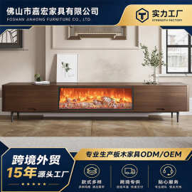 现代简约电壁炉电视柜客厅家用咤寂风储物柜胡桃色复古落地收纳柜