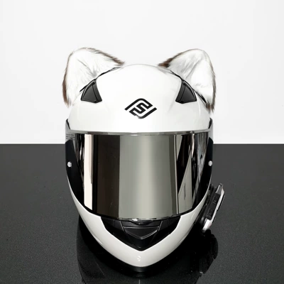Men and Women Accessories Ears | Motosiklet dəbilqələri - one-size-fits-all-a-pair-of-stereo-cat-ears-with-white-front-and-brown-back-metal-support-included