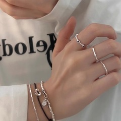 輕奢s925純銀戒指女黑色方塊簡約氣質小眾設計食指戒復古尾戒指環