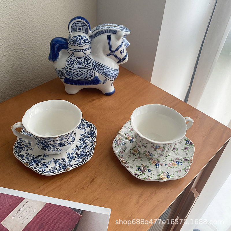 中古コーヒーカップ皿陶磁器セットレトロヨーロッパ式高級午後カップ牛乳カップ青花家庭用コップ|undefined