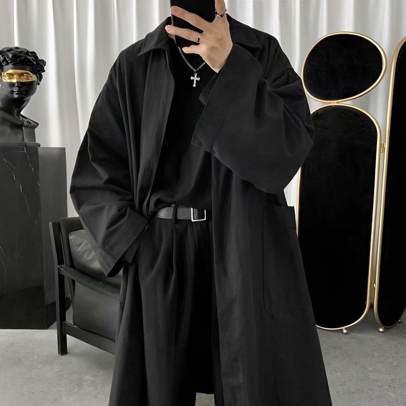 Men's trench coat, mid-length, loose fit, stylish, over-the-knee, trendy and cool, 2026 Korean style summer and autumn Hong Kong style coat.