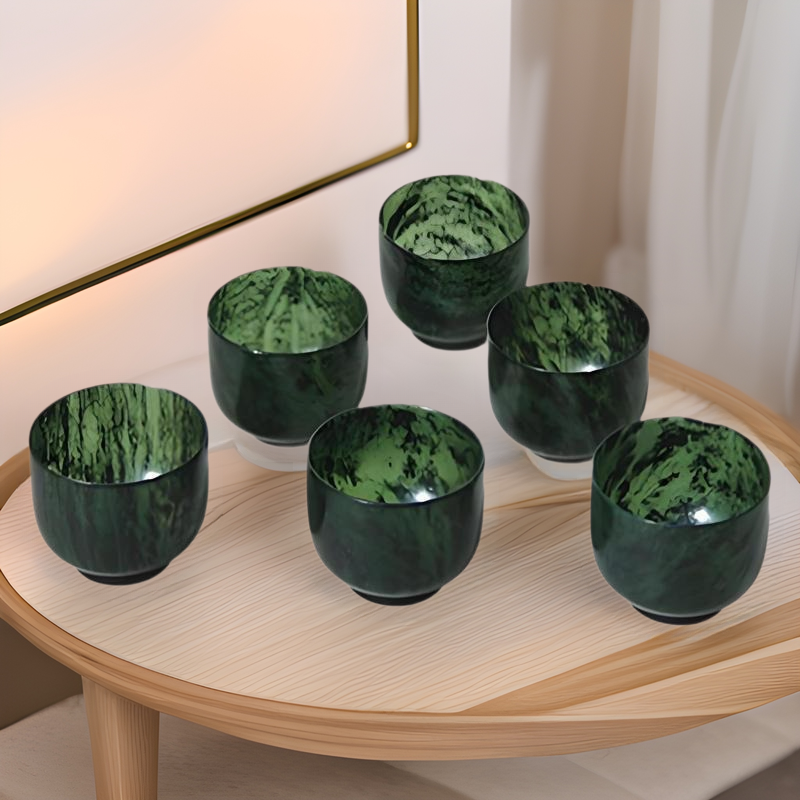 玉石酒泉夜光杯祁连山墨玉药王石中号平碗精品玉石酒具酒杯茶具