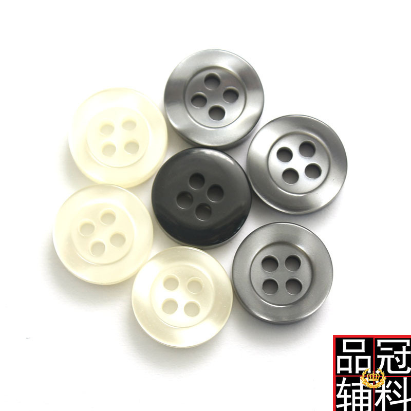 Thickened Pearlescent Wide-brimmed White Bottom Resin Button Four-eye Men's and Women's Shirt Clothing Buttons Beige Black 11.5mm