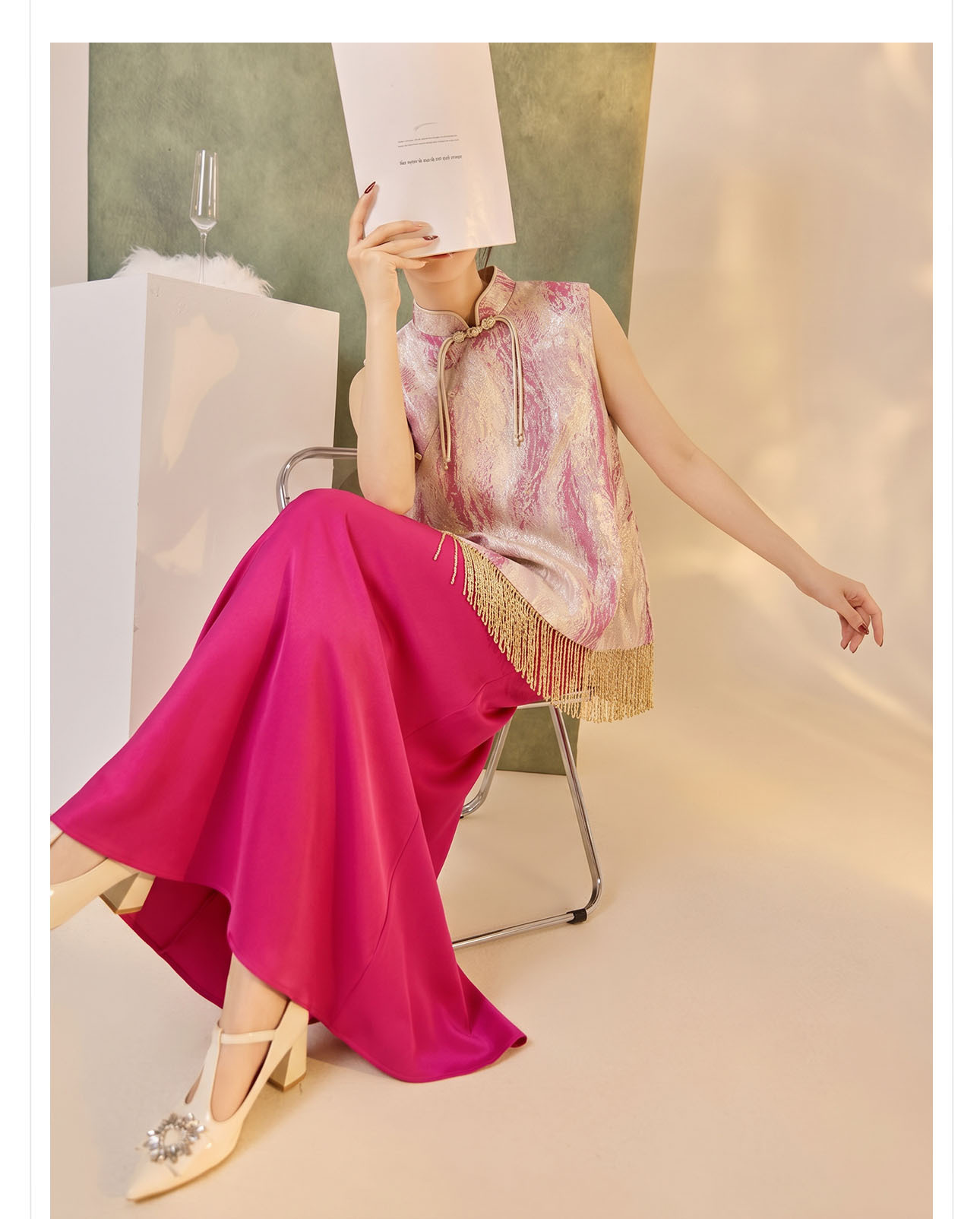 Áo không tay cổ tròn jacquard viền tua mùa hè — Trang chủ chi tiết 3