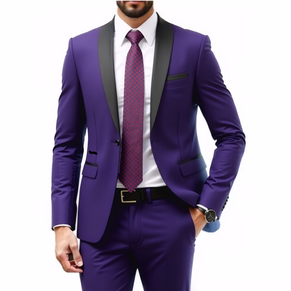 Zweiteiliges Set Grüner Fruchtkragen Bräutigam Herren Slim Fit Schwarzer Trauzeugenanzug Hochzeit Abendgarderobe_voghion.com