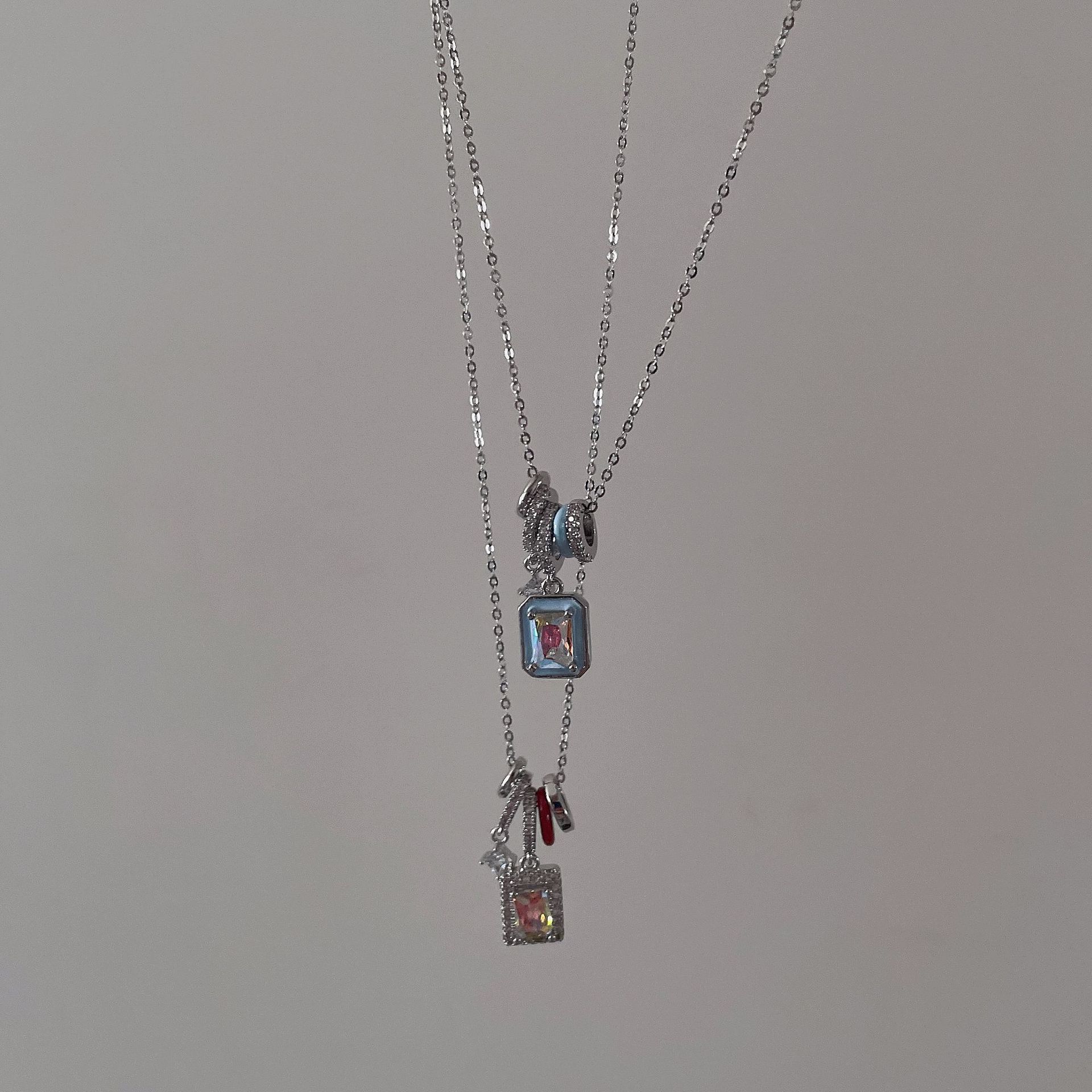 Fashion Square Titanium Steel Pendant Necklace Inlay Zircon Stainless Steel Necklaces_colorza_5