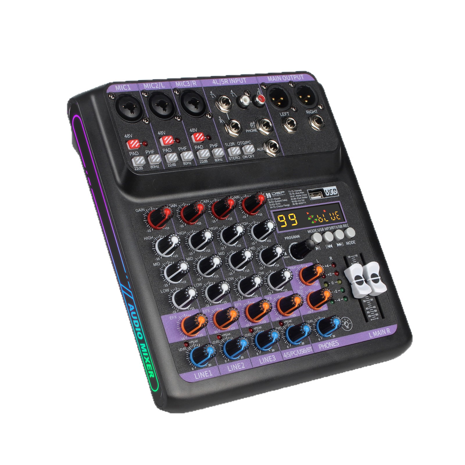 Consola Mezcladora de Audio de 5 Canales con OTG, 99 Efectos DSP y Luz RGB image 6