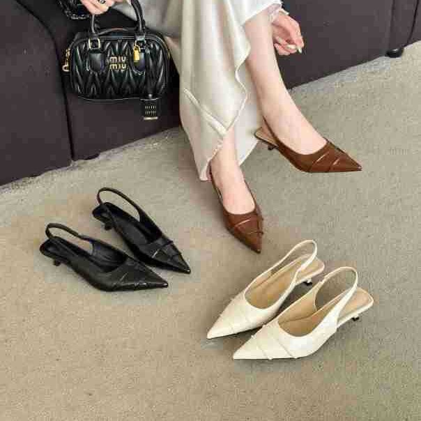French-Style Pointed-Toe Backless Shallow-Mouthed Single Shoes for Women, 2026 New Model, Elegant Thin-Heeled Mid-Heel Closed-Toe Sandals for Women
