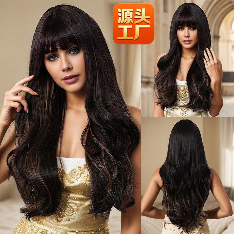 New wig seamless invisible full head cover European and American style highlight micro roll 65cm hair multi-level wig wig for women New wig seamless invisible full head cover European and American style highlight micro roll 65cm hair multi-level wig wig for women