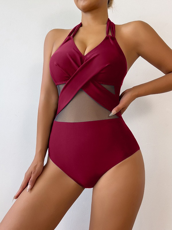 2024 nuevo trajes de baño transfronterizos europeos y estadounidenses de moda femenina sexy uniformes de baño de malla sólida bikini al por mayor image 6