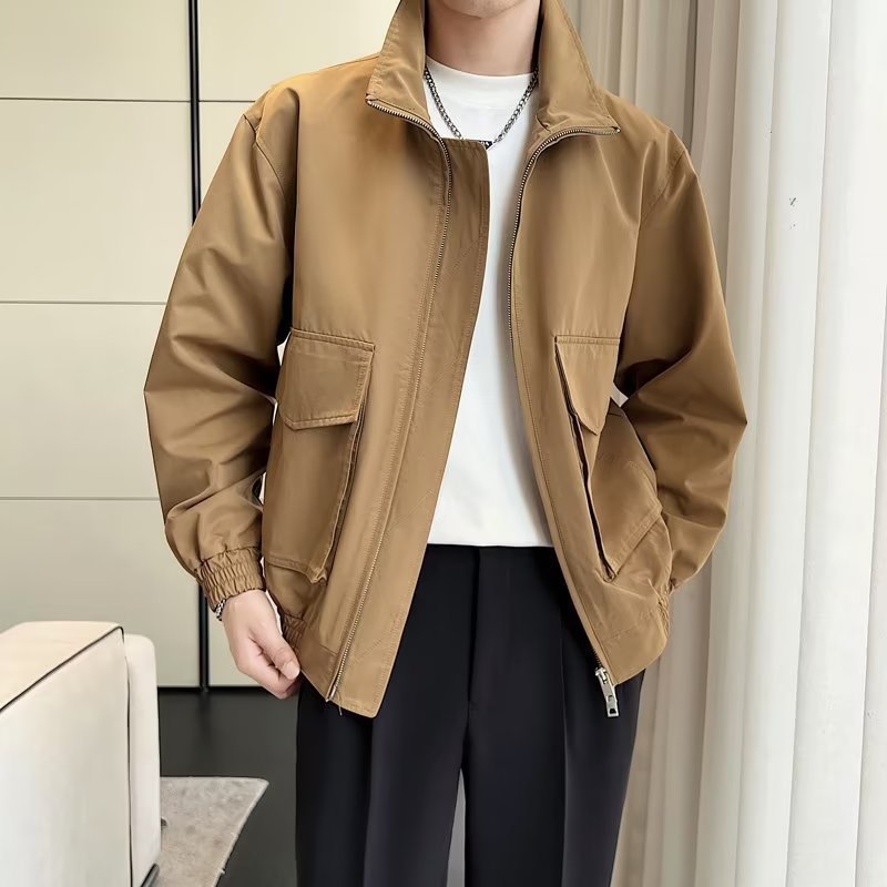 Stand up collar, cool jacket, men's spring and autumn style, assault jacket, light mature style, high-end work clothes_voghion.com