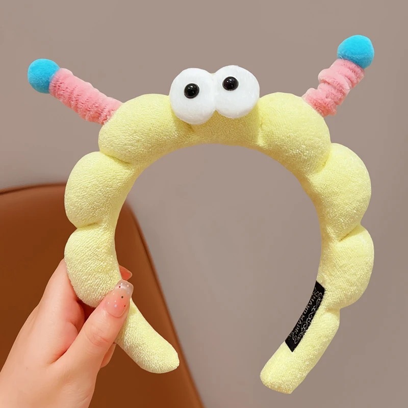 女性用洗顔ヘッドバンド、ツイストスティック、大きな目の男の子、かわいくて面白いヘッドバンド、豪華なヘアプレス、高頭蓋ヘアアクセサリー、秋冬ヘアアクセサリー|undefined