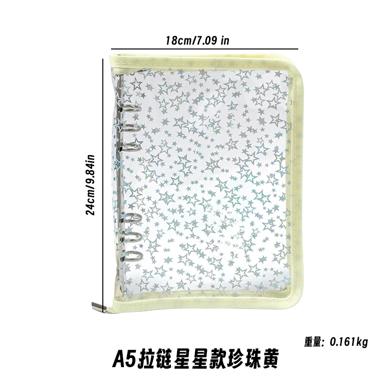 Corea del Sur De allí plana transparente brillo de la cremallera de 6 agujeros de hojas sueltas cuaderno ins estrella persiguiendo Diario A5A6