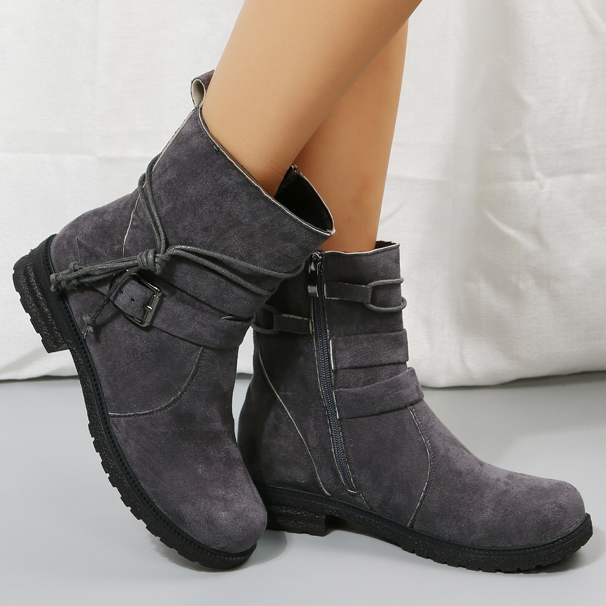 Large size short boots women dress boots autumn and winter new round head retro explosive cotton boots women_voghion.com
