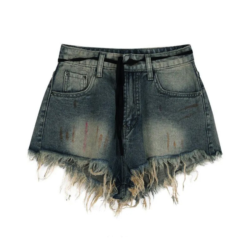 Summer Vintage American-Style Denim Shorts for Women, Distressed Design, Niche Ultra-Short Hot Pants, Jeans for Petite Figures Summer Vintage American-Style Denim Shorts for Women, Distressed Design, Niche Ultra-Short Hot Pants, Jeans for Petite Figures