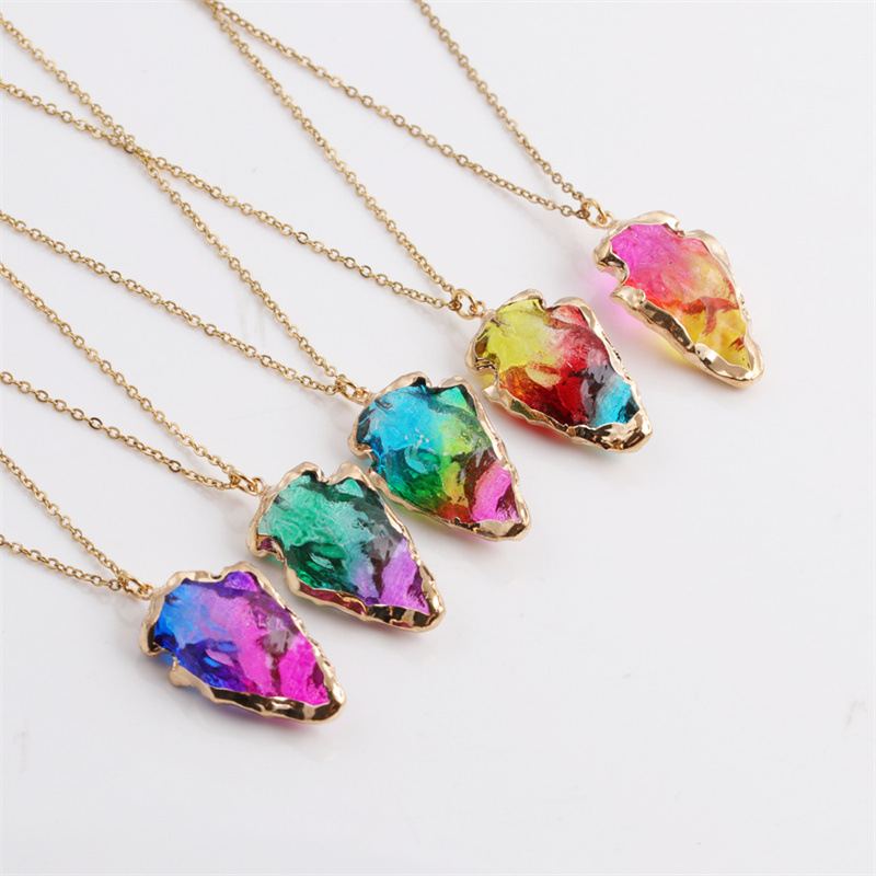 wholesale jewelry multicolor triangle cystal stone pendant stainless steel necklace nihaojewelry