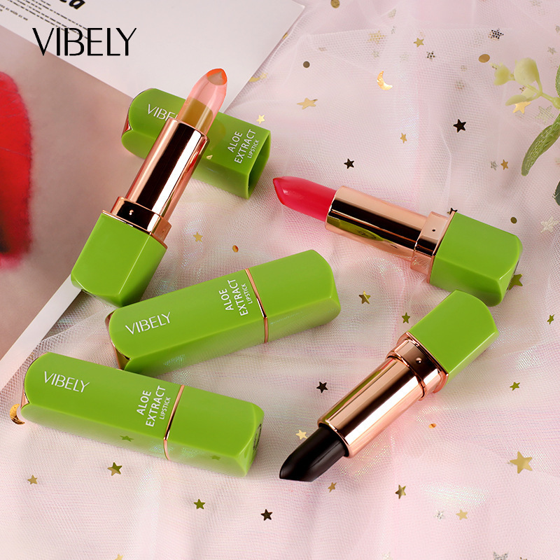 VIBELY Jelly Color Changing Lipstick Lip Care Aloe Vera No Color Fade Seven Color Moisturizing and Moisturizing Warm Changing Lipstick