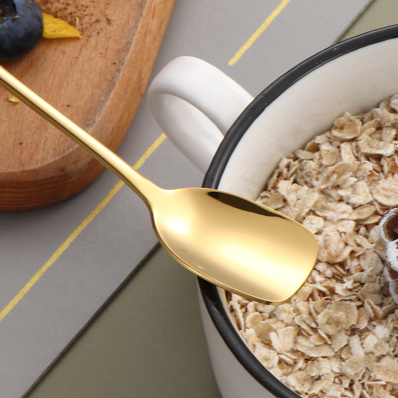 304 cucharas de acero inoxidable creativas chapadas en oro cucharas cuadradas de café té de leche mango largo taza de miel cucharas cucharas cucharas