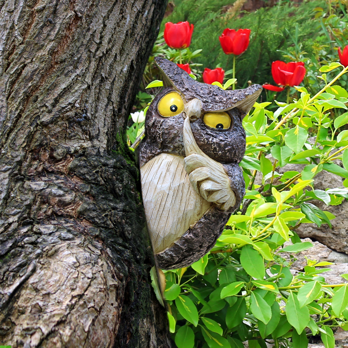  Owl Courtyard Garden Hiding Cat Elf Tree Hug Outdoor Tree Sculpture Decorative Resin Crafts Pendant