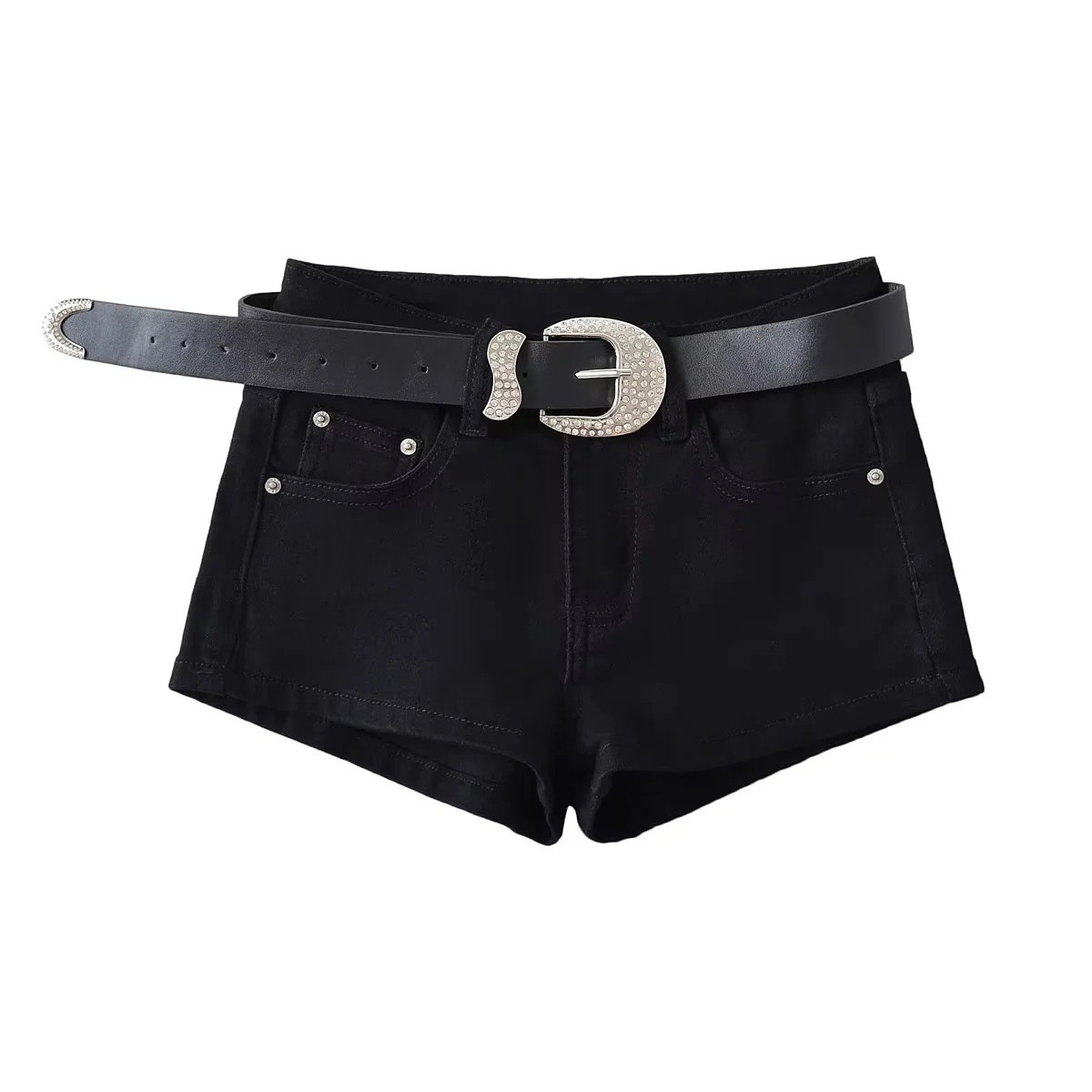 American Hot Girl Low-Waist Tight Elastic Denim Shorts New Slim Fit Wide-Leg Hip-Hugging Hot Pants with Belt