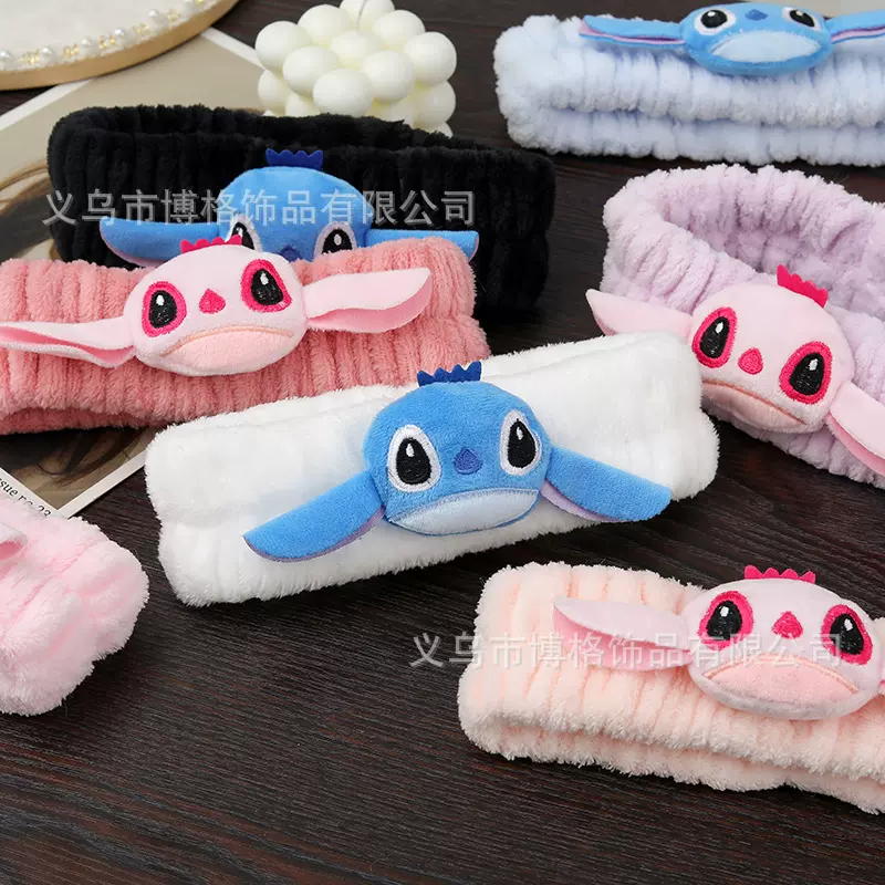 韩版网红ins风可爱玩偶毛绒多色史迪仔发带简约洗脸面膜束发带