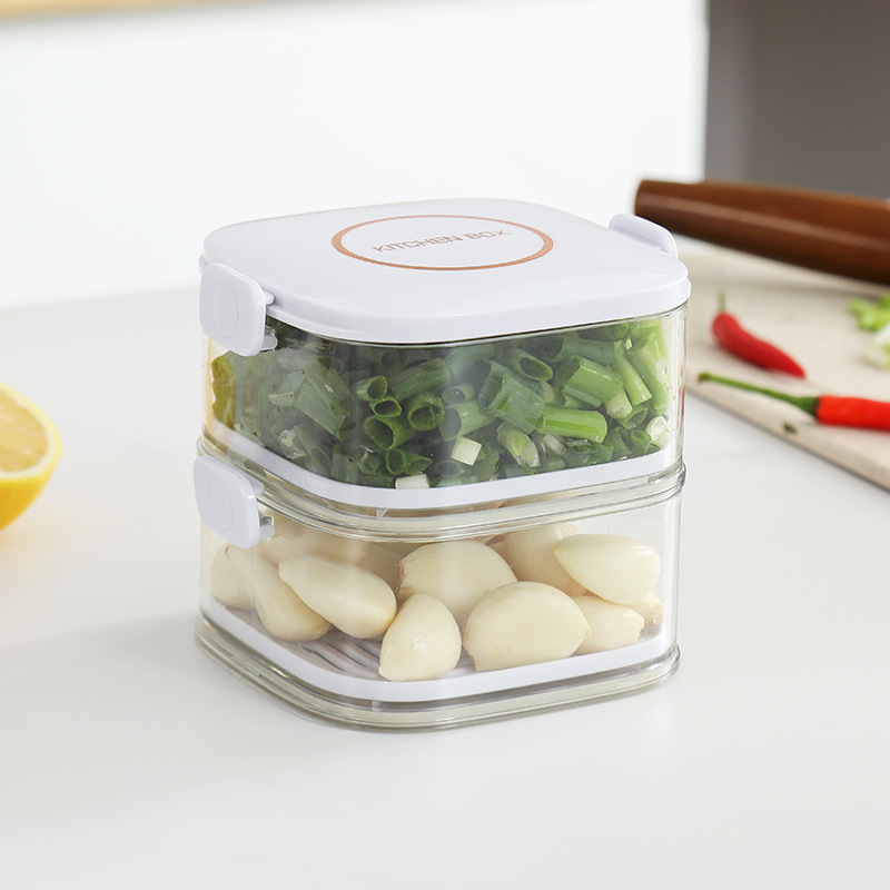 Caja de preservación de cebollas, caja de preservación de cocina, caja de sellado de alimentos superposición, caja de almacenamiento, caja de almacenamiento, refrigerador