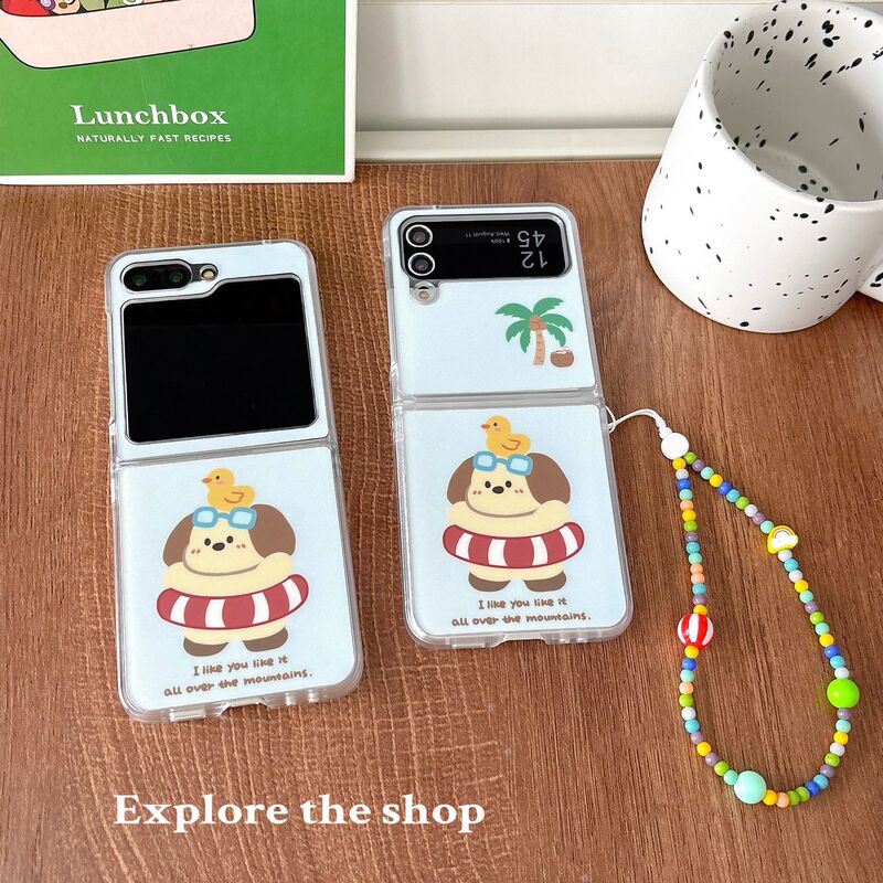 Japanese and Korean swimming ring puppy for galaxy zflip6/3/4 mobile phone case Samsung 5 folding protection cute