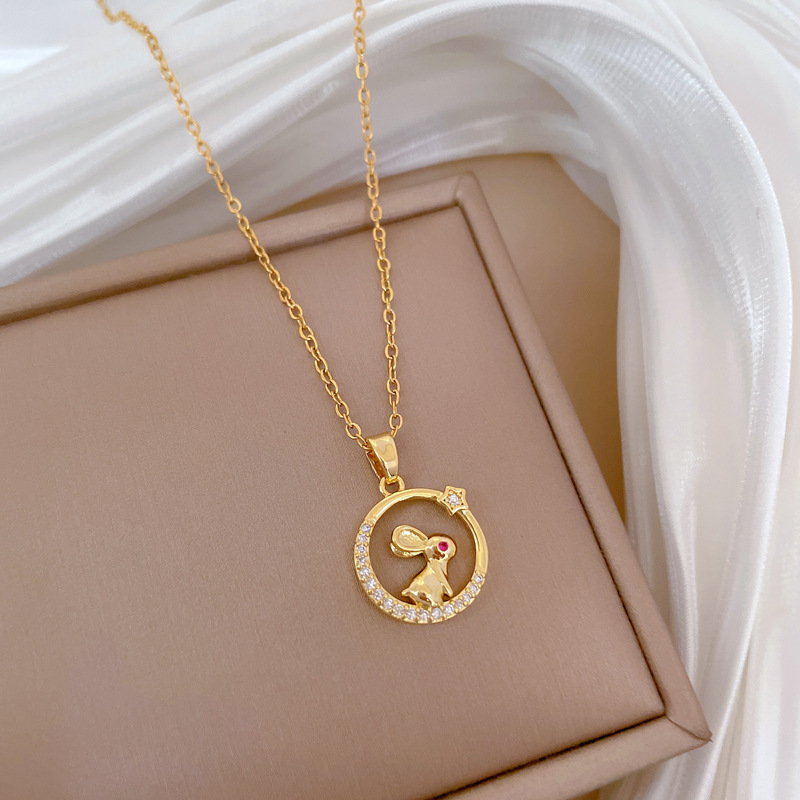 Gorgeous Red-eyed Rabbit Necklace Diamond Collarbone Chain Women_voghion.com