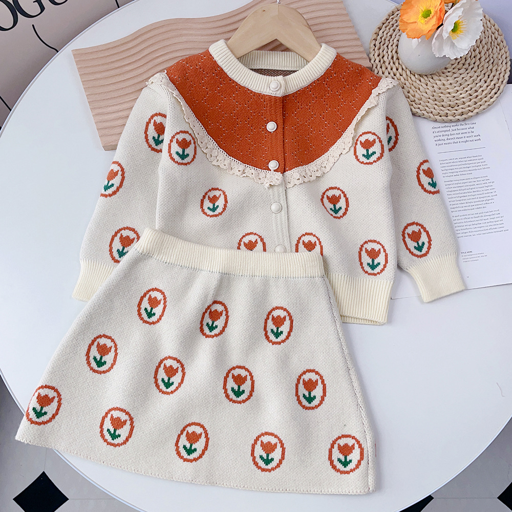 Pull pour enfants, Cardigan tricoté pour filles, ensemble deux pièces, petite robe parfumée, nouvelle collection automne_voghion.com