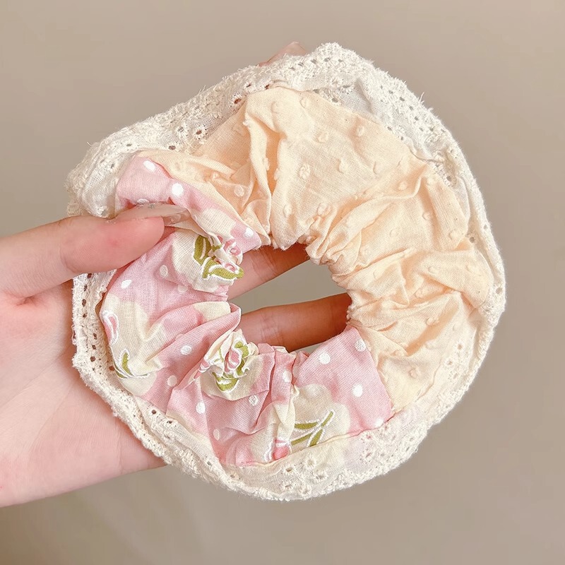 韩风高弹力蕾丝大肠发圈女耐用大方巾头饰皮筋发绳高级感头花发饰|undefined