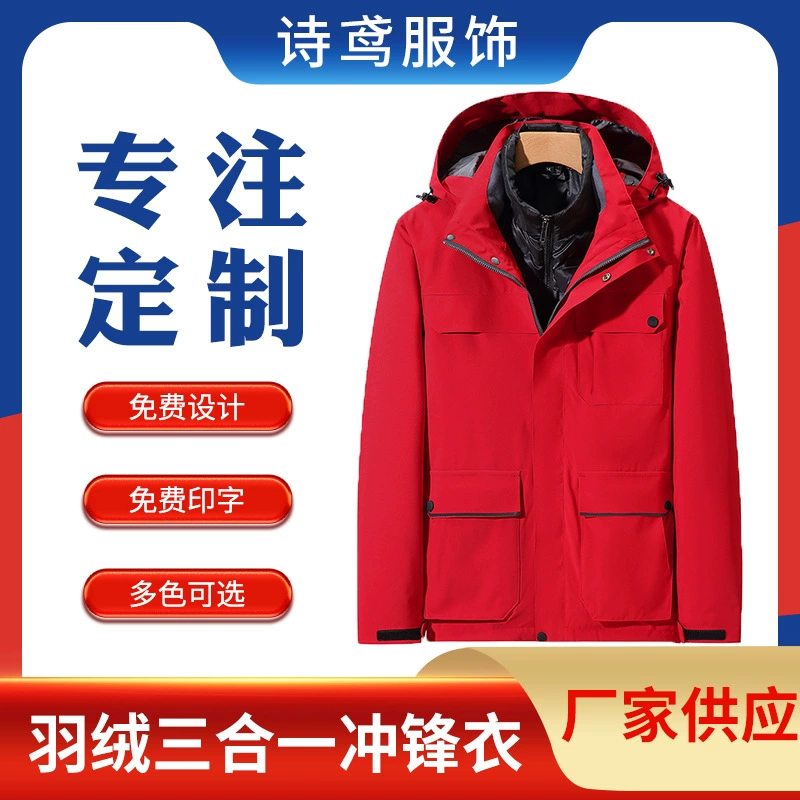 Пуховик из двух частей Зимнее теплое пальто «Три в одном» с принтом логотипа Комбинезон Parker с вышивкой и принтом