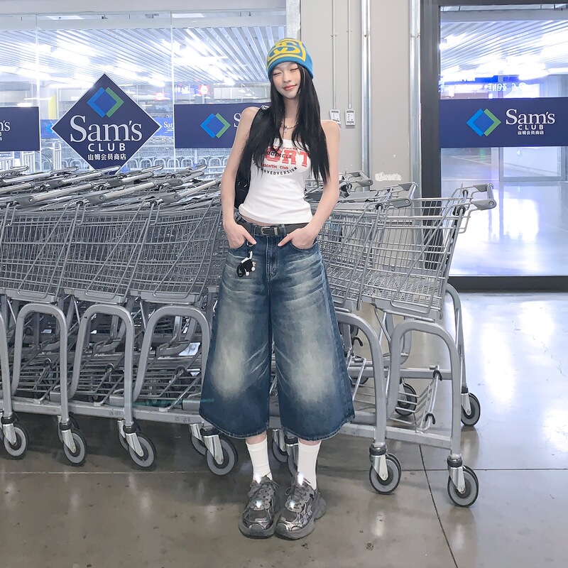 2026 New Spring Vintage Casual Loose Wide-Leg Cropped Pants Versatile Drapey Lazy Style Women's Seven-Point Pants