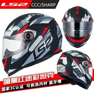 Motorcycle Helmet for Men and, Motorcycle Helmet Headset - ff358-matte-black-and-red-camouflage-tank-l