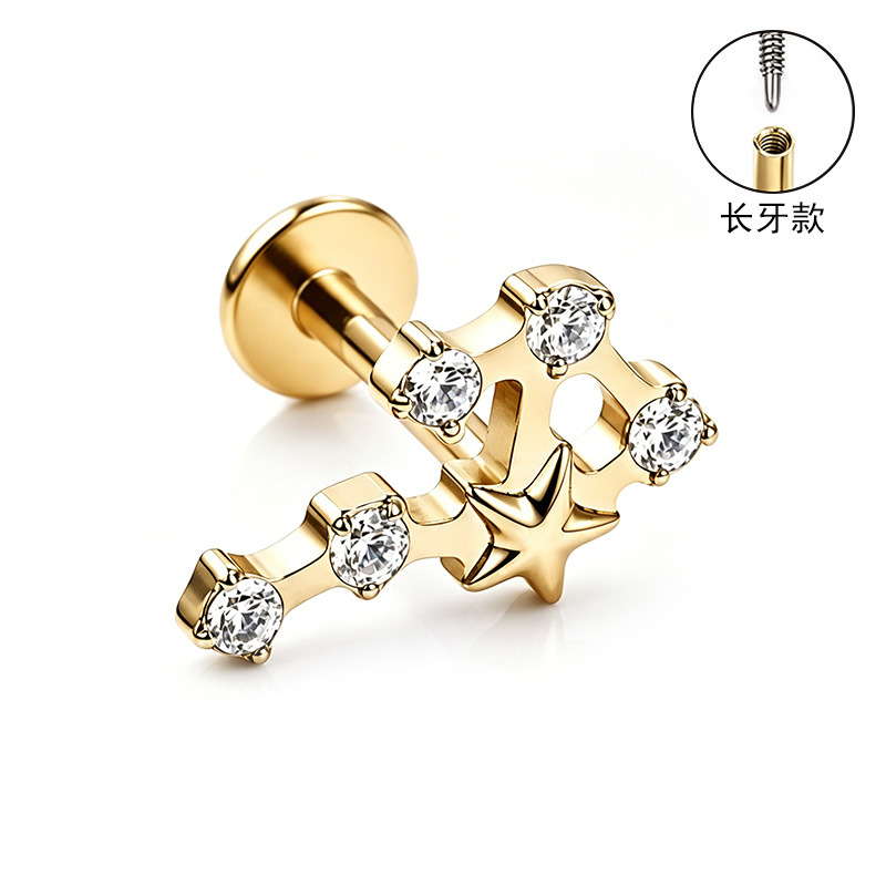 F136 Titanium Alloy Ear Studs, Carved Long Tooth Ear Bone Studs, Zirconia Lip Studs, G23 Titanium Body Piercing Jewelry detail image 32