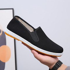 Wholesale Xilanji Black Cloth Shoes with Cowhide Sole, Black Cloth Shoes for Middle-aged and Elderly, One-Piece Slip-on Injection Molding Shoes
