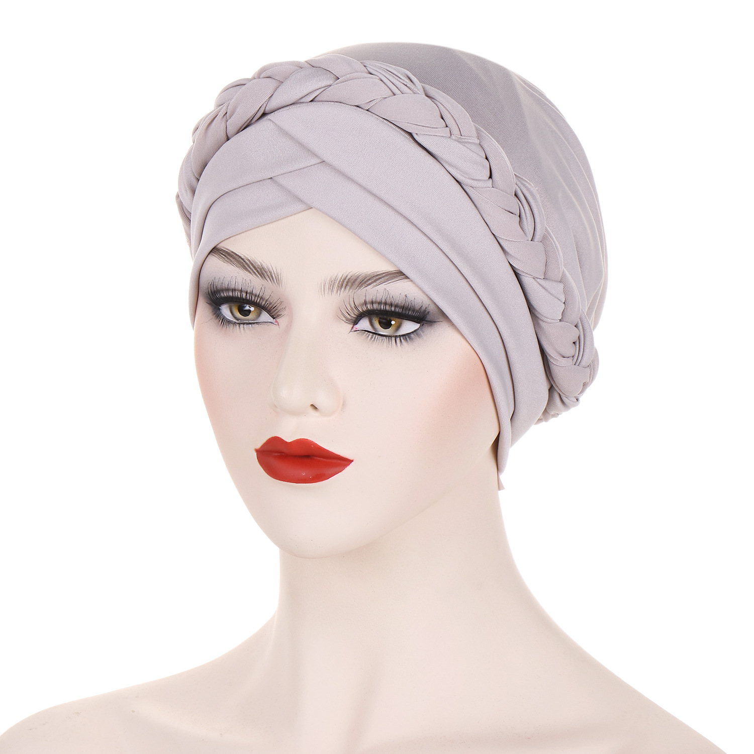 cappello turbante intrecciato foderato in raso tinta unita sulla fronte da donna doppia croce cappello pullover musulmano in stock_voghion.com