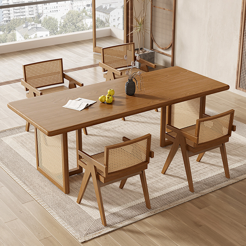 Quiet Style Solid Wood Dining Table Small Apartment Household Living Room Dining Table Rectangular Homestay Original Wood Dining Table and Chair Combination