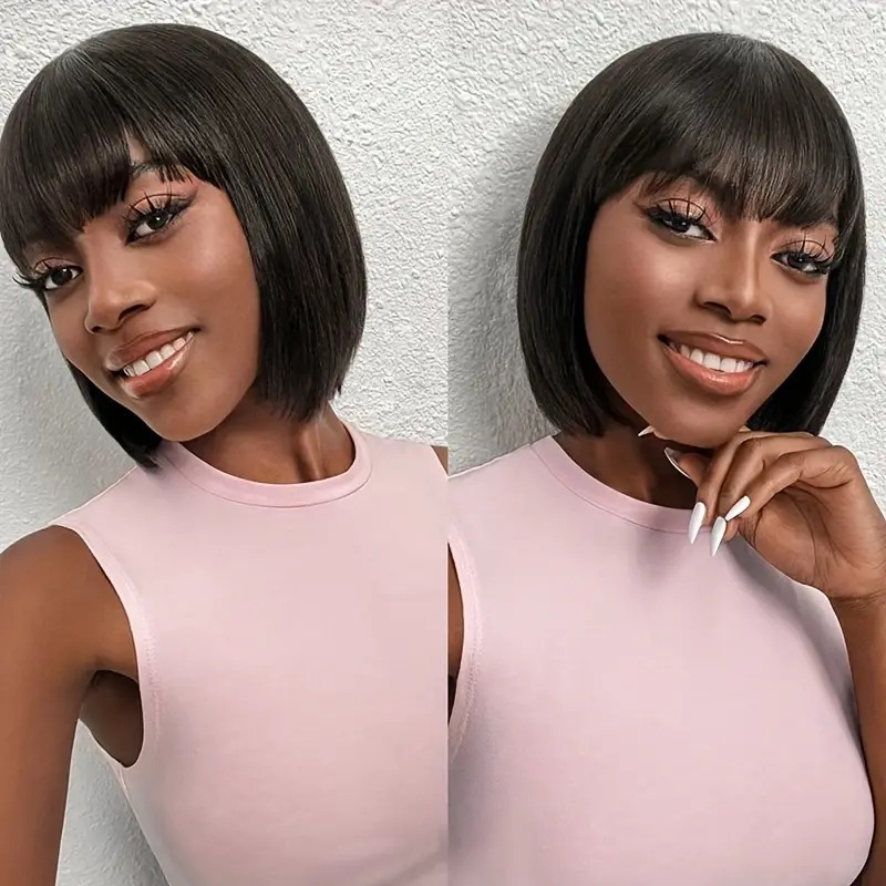 Synthetic Bob Wig With Fringe Heat Resistant Adjustable Cap_voghion.com