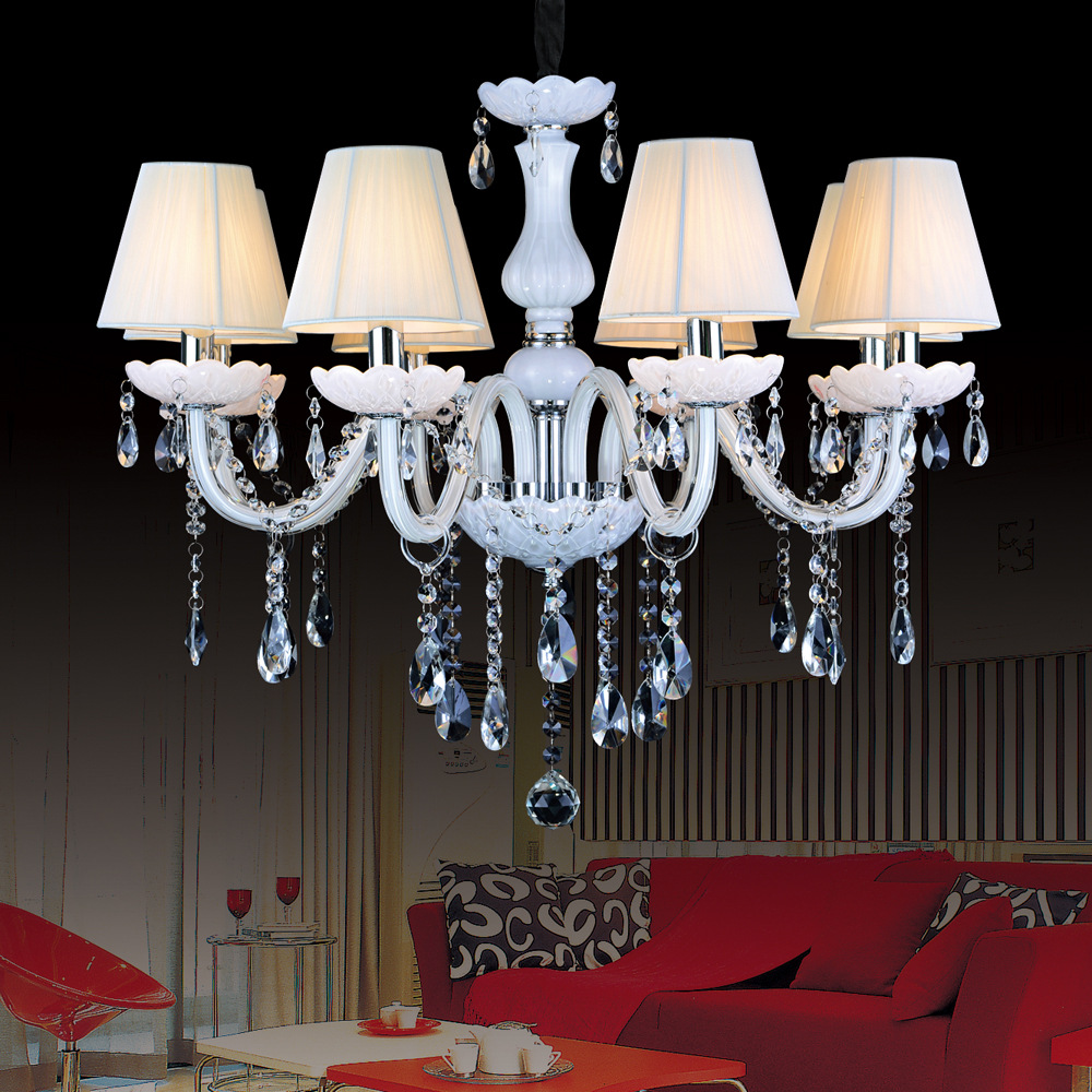 Lámpara de araña de estilo europeo sala de estar lámpara de cristal blanco dormitorio comedor lámpara Simple moderno estudio en el hogar lámparas de iluminación de velas