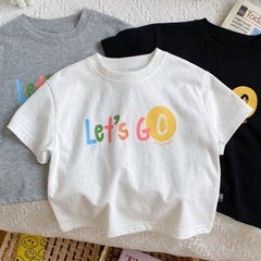 Children's Summer Pure Cotton Printed Alphabet Cartoon T-shirt for Boys and Girls Loose Summer Top Baby Base Layer Solid Color Top