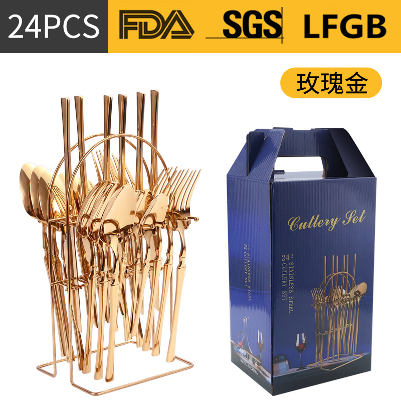 Amazon transfronteriza suministro de vajilla de acero inoxidable 24 piezas traje de cintura pequeña 4 piezas caja de regalo cuchillo, tenedor y cuchara traje