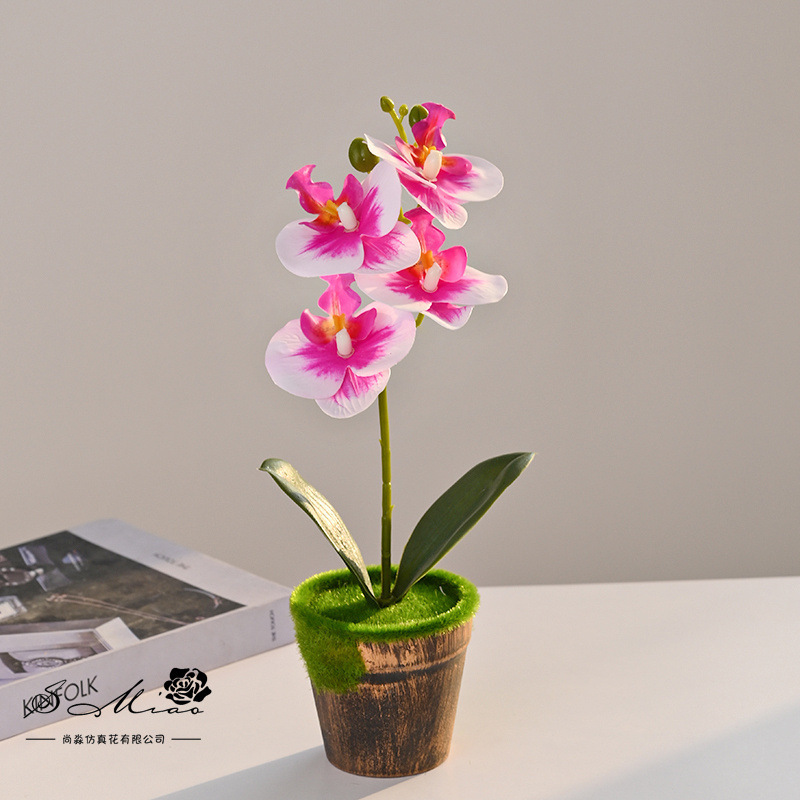 Flor falsa sensación de orquídea mariposa pequeña flor artificial bonsai maceta decoración del hogar fotografía verde decoración de boda flores simuladas