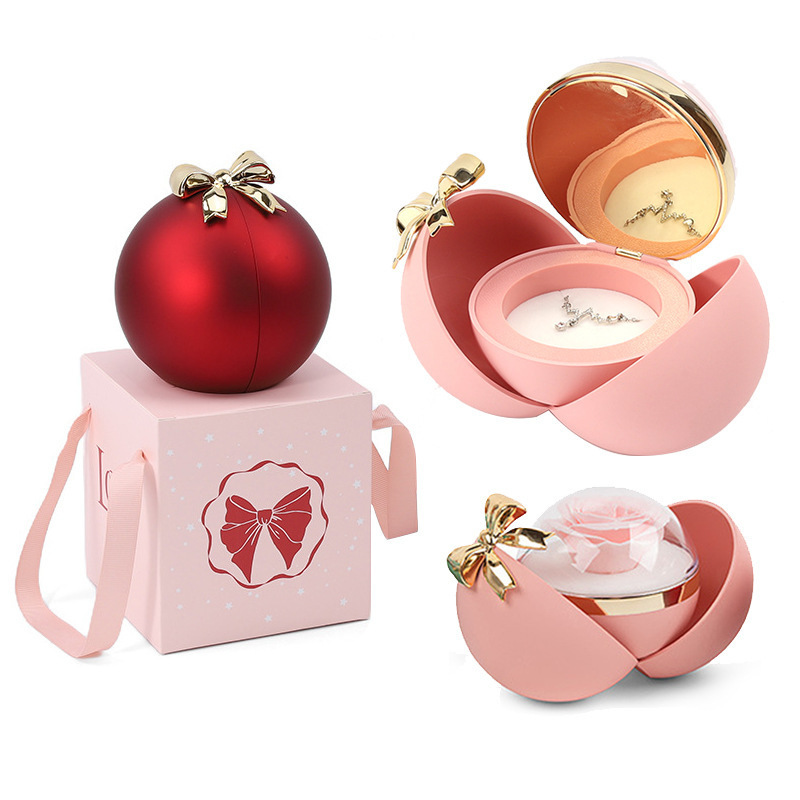 Mayorista flor inmortalidad esférica caja de joyas acrílica regalos de día de San Valentín regalos de flor inmortalidad