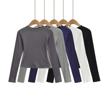 简约纯色圆领长袖加绒T恤上衣秋季新款洋气百搭修身短款打底衫女