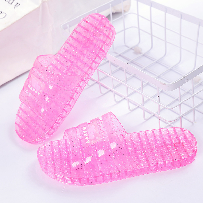 New 24 Summer Crystal Jelly Transparent Plastic Slippers Women's Indoor Fruit Soft Bottom Couples Sequins Non-slip Wear-resistant New 24 Summer Crystal Jelly Transparent Plastic Slippers Women's Indoor Fruit Soft Bottom Couples Sequins Non-slip Wear-resistant