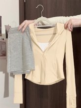 奶黄冰丝防晒衣女款夏2025新款外套修身瑜伽服运动套装短上衣薄款